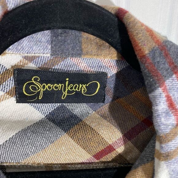 Spoon Jeans Brown Plaid Button Down Jacket Sz M - Picture 3 of 6